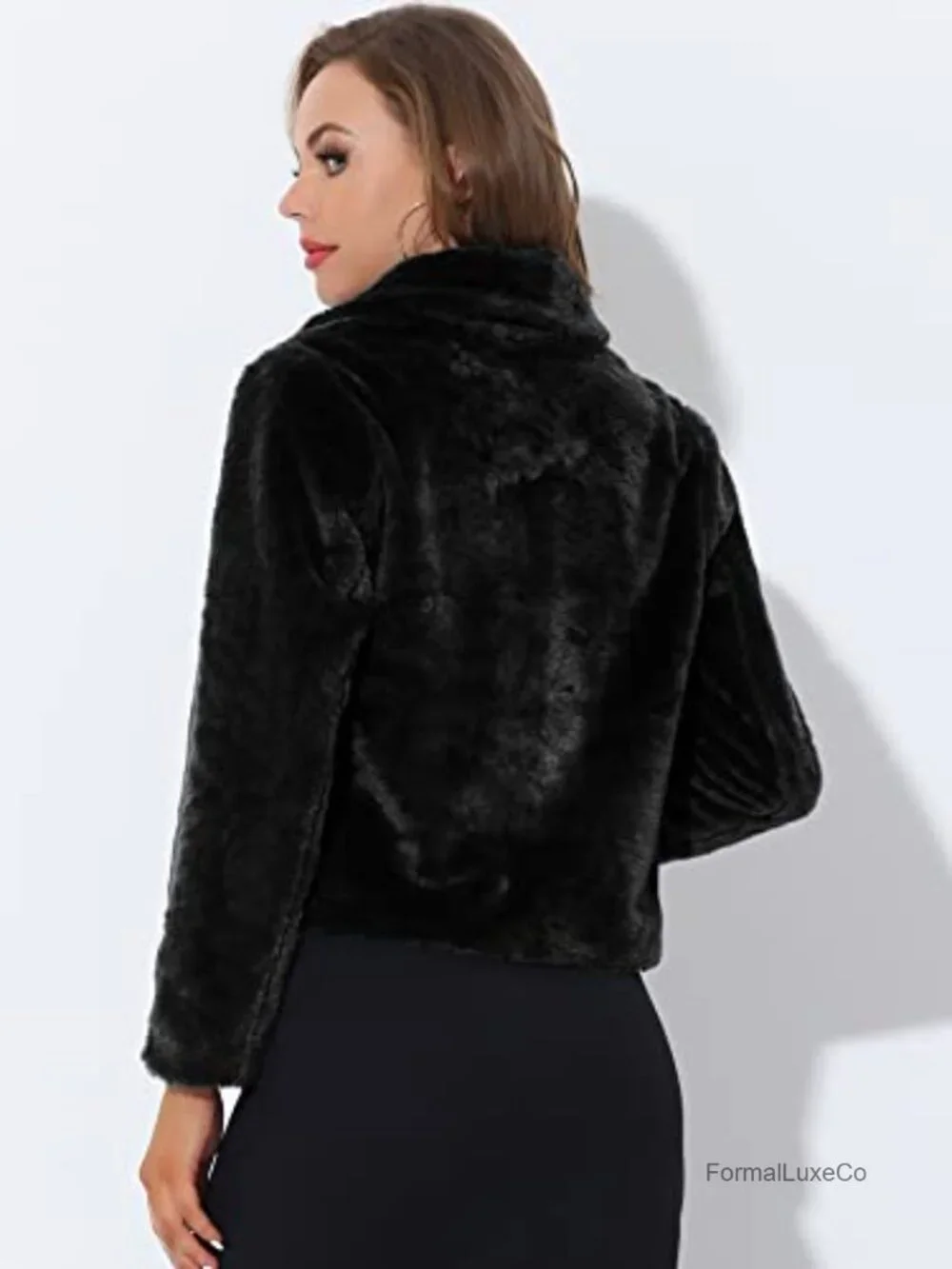 Women's Cropped Faux Fur Jacket Long Sleeve Winter Coat